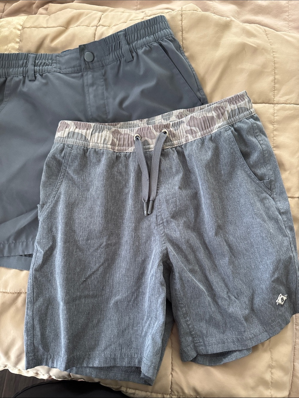 BURLEBO Heathered Blue Drawstring Elastic Waist Shorts and Slate grey shorts YL
